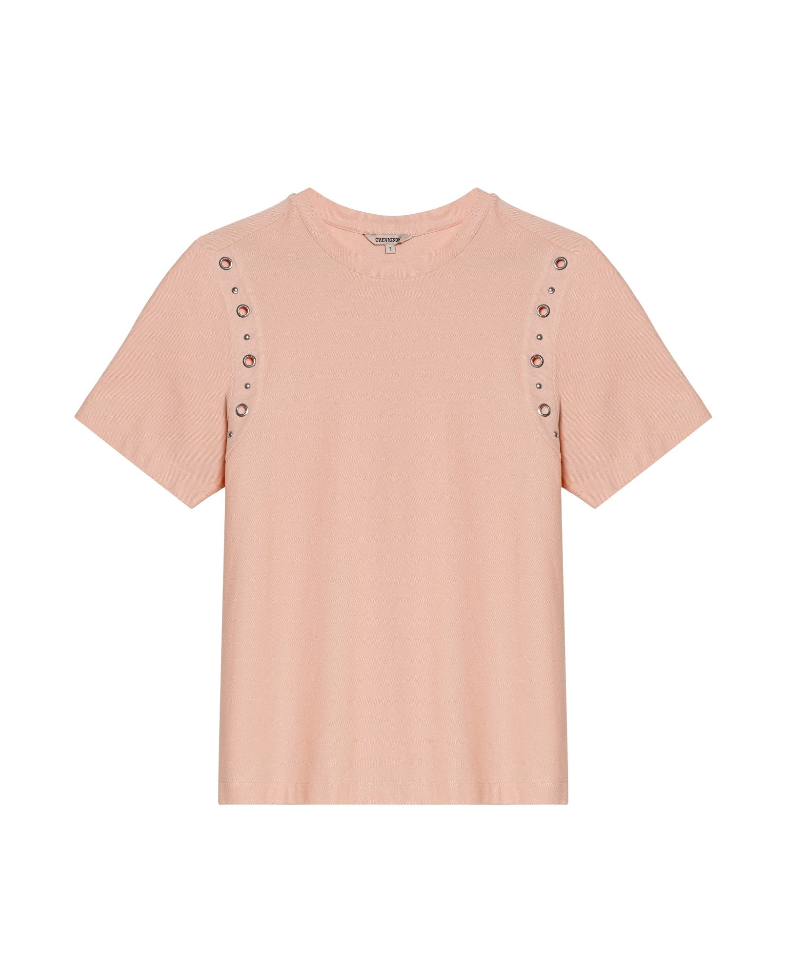 Women's Short Sleeve Slim Fit Metal Detail T-shirt in Cotton, Nocturne - 1