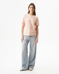 Women's Short Sleeve Slim Fit Metal Detail T-shirt in Cotton, Nocturne - 3