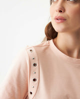 Women's Short Sleeve Slim Fit Metal Detail T-shirt in Cotton, Nocturne - 4