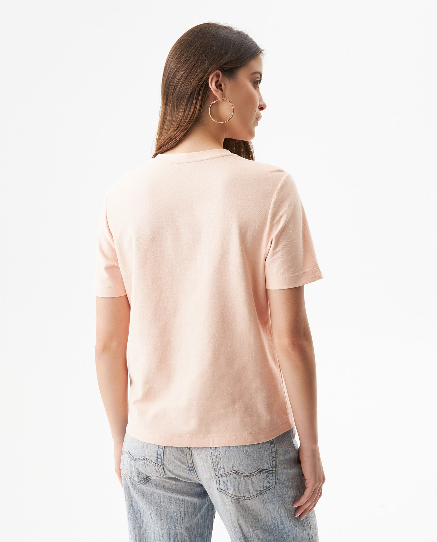 Women's Short Sleeve Slim Fit Metal Detail T-shirt in Cotton, Nocturne - 5