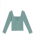 Women's Square Neck Long Sleeve T-shirt Slim Fit in Cotton Stretch Blend, Navigator - 1