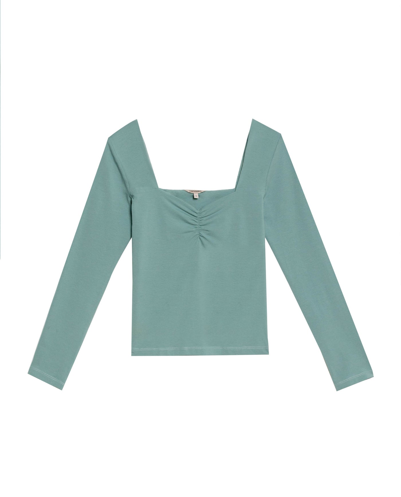 Women's Square Neck Long Sleeve T-shirt Slim Fit in Cotton Stretch Blend, Navigator - 1