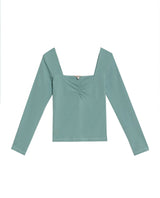 Women's Square Neck Long Sleeve T-shirt Slim Fit in Cotton Stretch Blend, Navigator - 1
