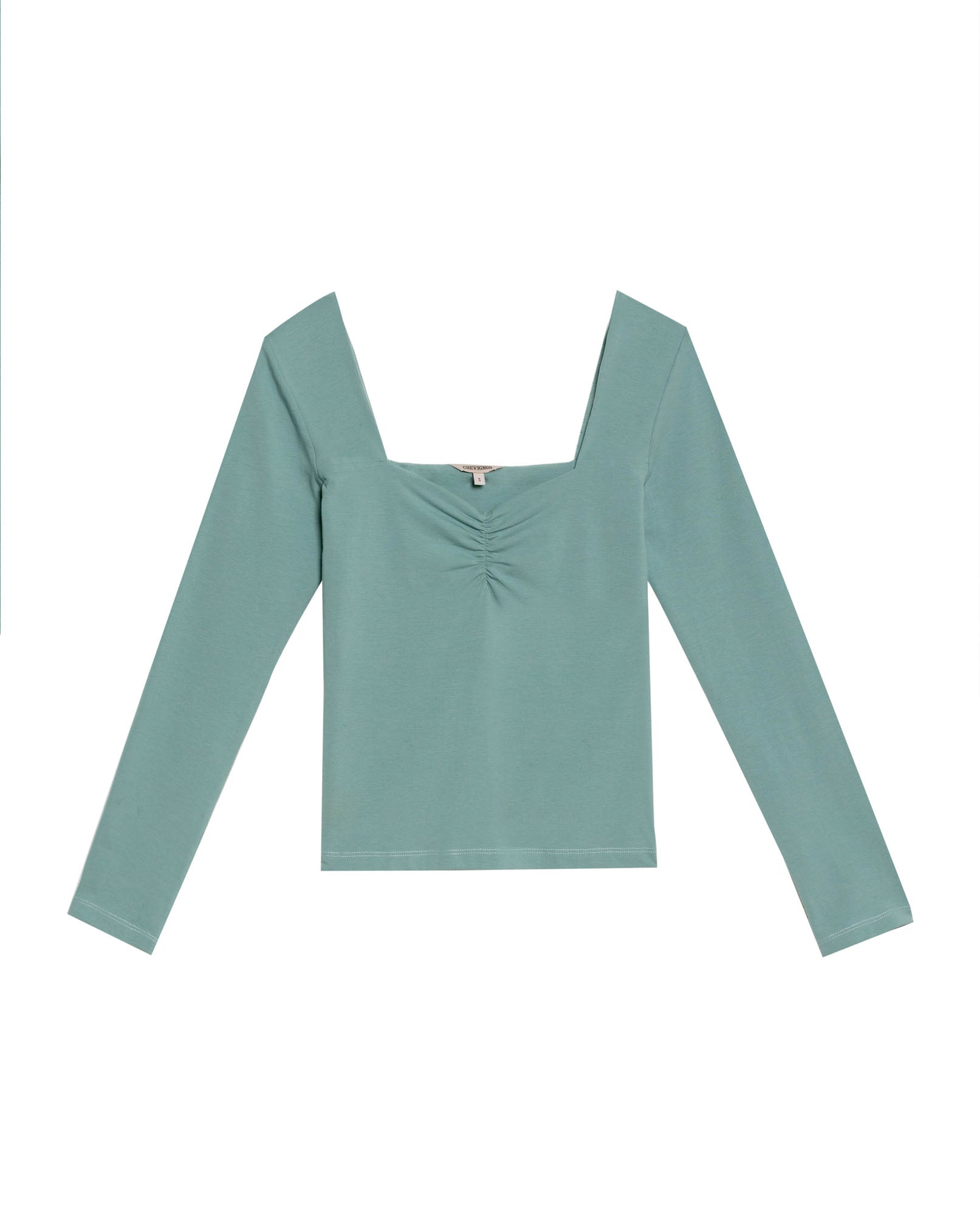 Women's Square Neck Long Sleeve T-shirt Slim Fit in Cotton Stretch Blend, Navigator - 1