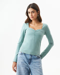 Women's Square Neck Long Sleeve T-shirt Slim Fit in Cotton Stretch Blend, Navigator - 2