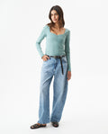 Women's Square Neck Long Sleeve T-shirt Slim Fit in Cotton Stretch Blend, Navigator - 3