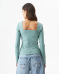 Women's Square Neck Long Sleeve T-shirt Slim Fit in Cotton Stretch Blend, Navigator - 5