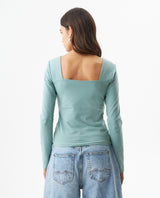 Women's Square Neck Long Sleeve T-shirt Slim Fit in Cotton Stretch Blend, Navigator - 5