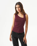Women's Asymmetric Sleeveless Shimmer T-shirt Slim Fit in Nylon Blend, Evening  - 2