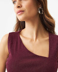 Women's Asymmetric Sleeveless Shimmer T-shirt Slim Fit in Nylon Blend, Evening  - 4