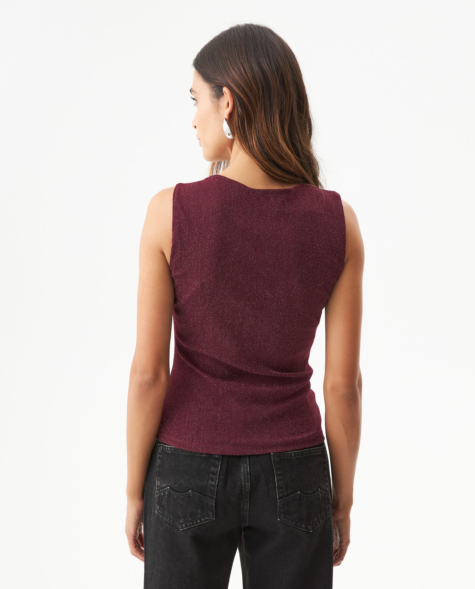 Women's Asymmetric Sleeveless Shimmer T-shirt Slim Fit in Nylon Blend, Evening  - 5