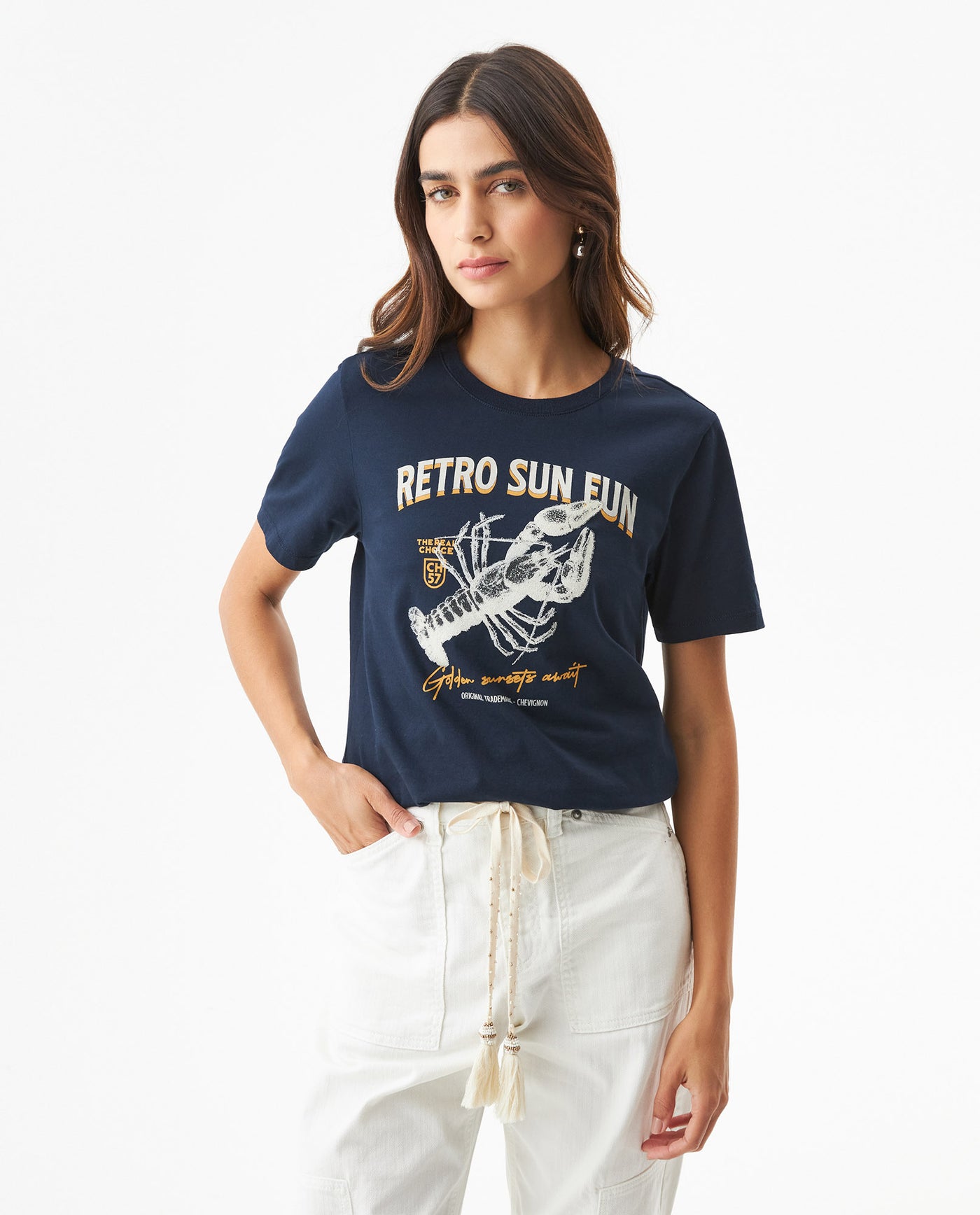 Women's Caviar Effect Print Slim Fit T-shirt in Cotton, Moorings 709G010 - 1