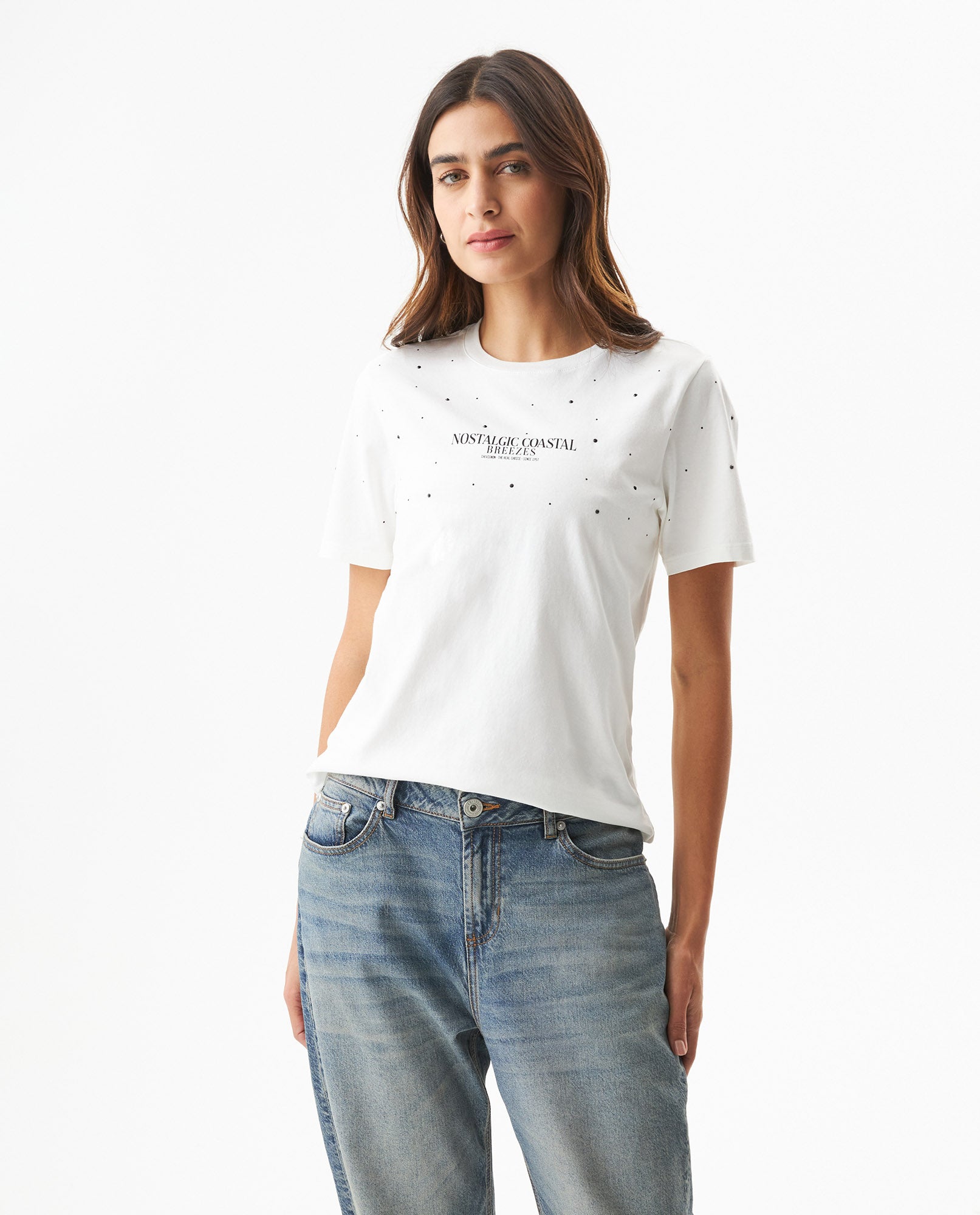 Women's Statement Stone Slim Fit T-shirt in Cotton, Celebration 709G011 - 1