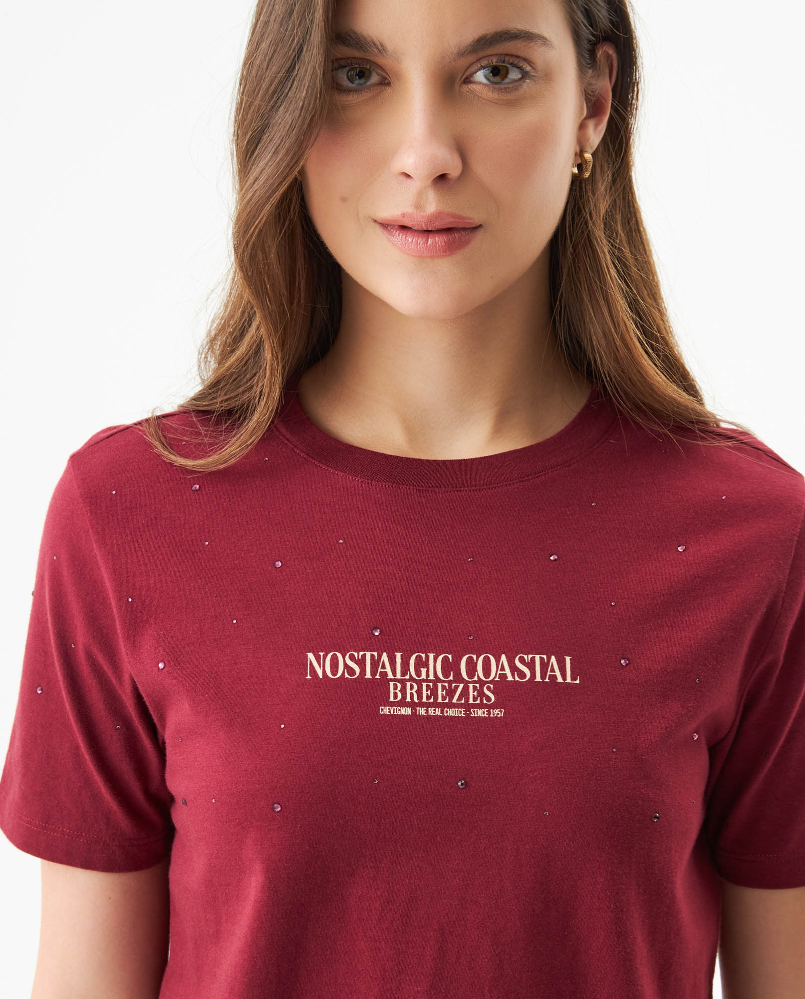Women's Statement Stone Slim Fit T-shirt in Cotton, Celebration 709G011 - 4