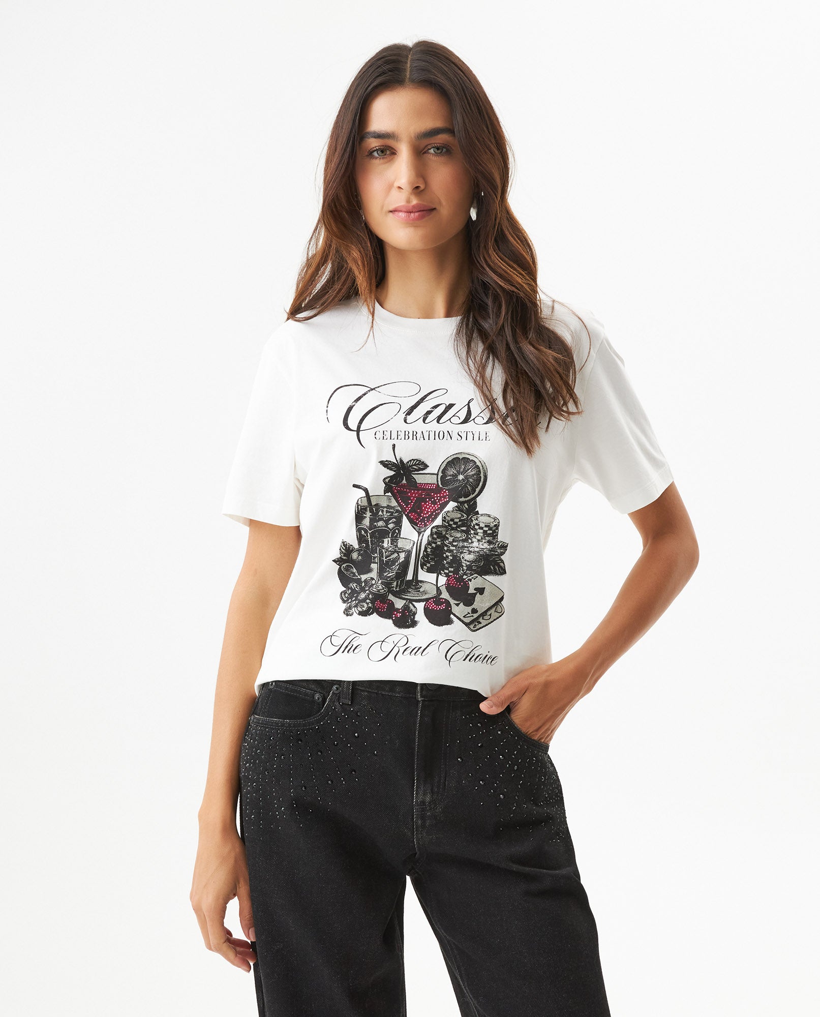 Women's Oversized Stone Detail T-shirt in Cotton, Gala 709G012 - 1