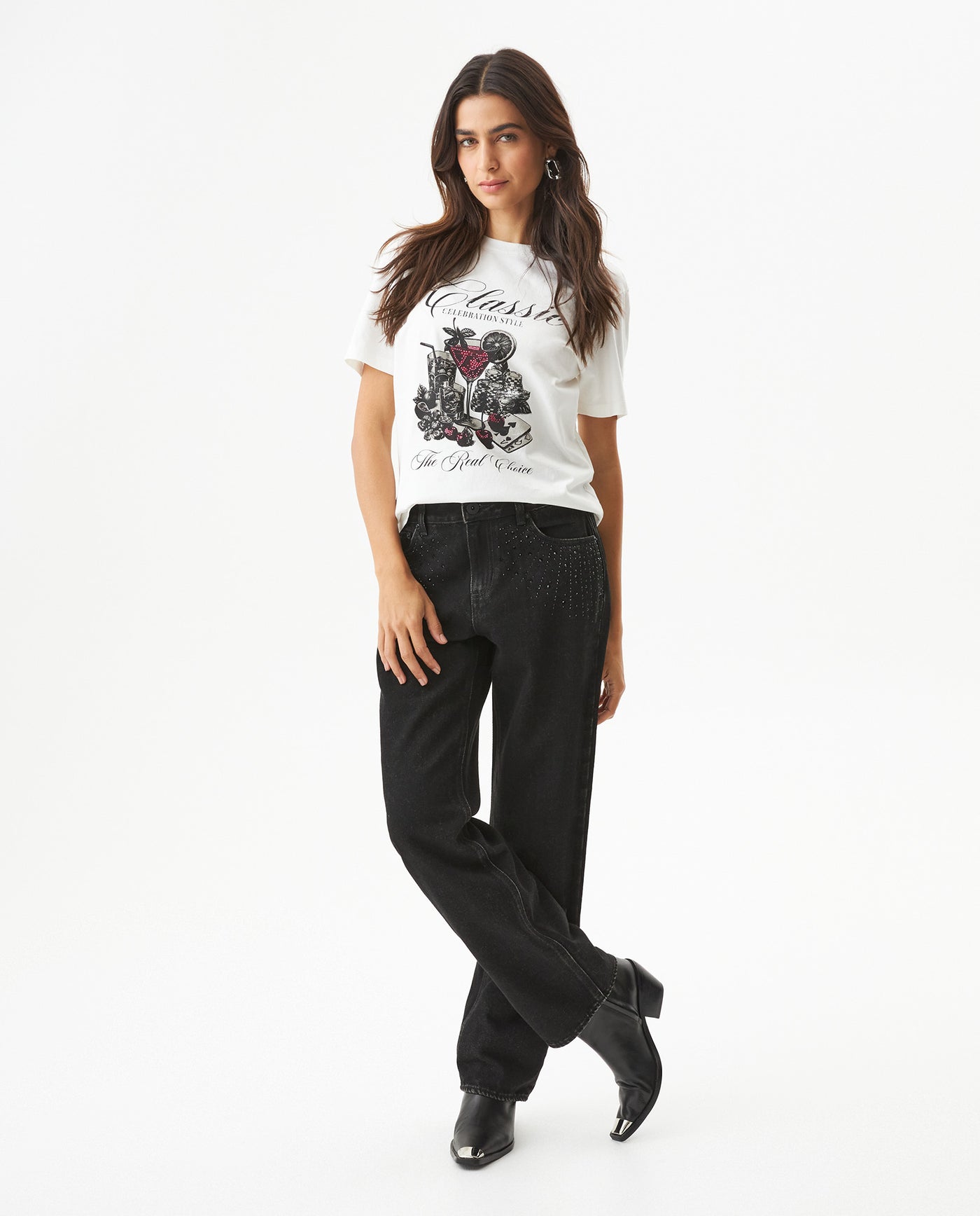 Women's Oversized Stone Detail T-shirt in Cotton, Gala 709G012 - 3