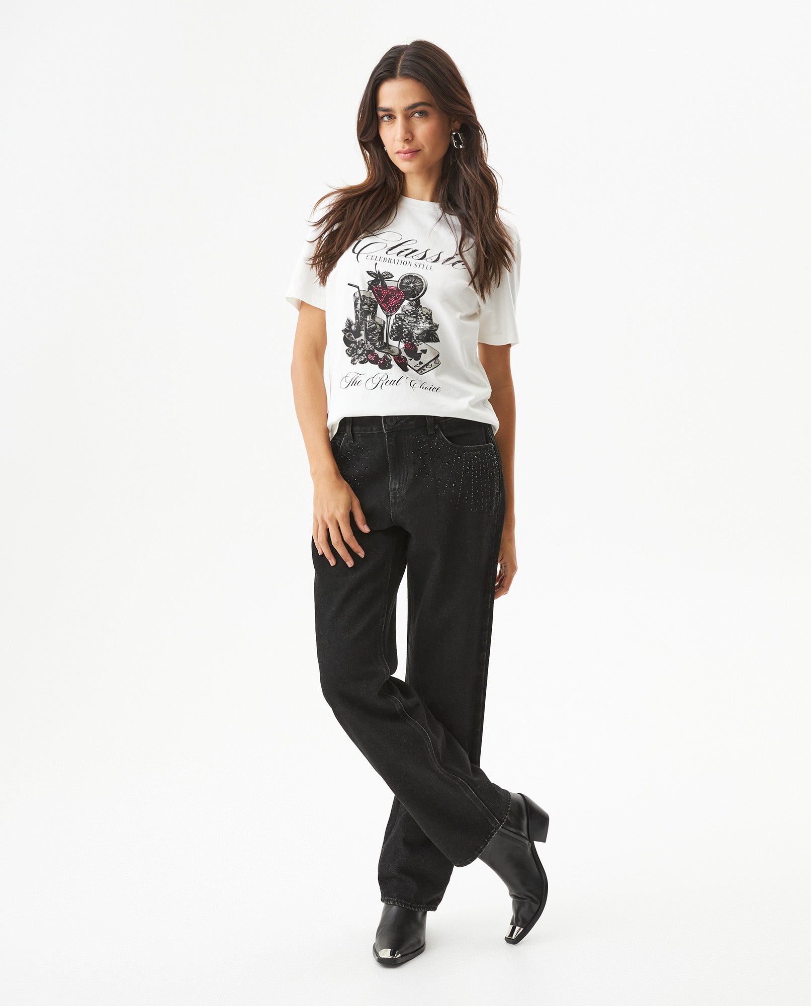 Women's Oversized Stone Detail T-shirt in Cotton, Gala 709G012 - 3