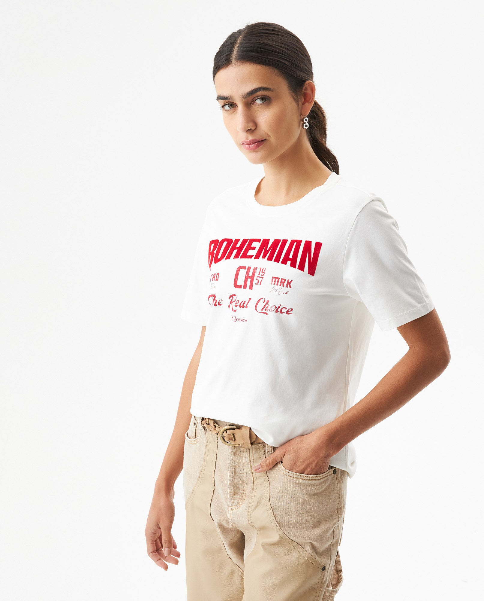 Women's Radiant Flock Detail Slim Fit T-shirt in Cotton 709G018 - 1