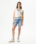Women's Contrast Stripe Relaxed Fit Vest in Cotton-Polyester Blend, Waypoint 709G024 - 3