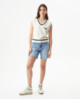 Women's Contrast Stripe Relaxed Fit Vest in Cotton-Polyester Blend, Waypoint 709G024 - 3
