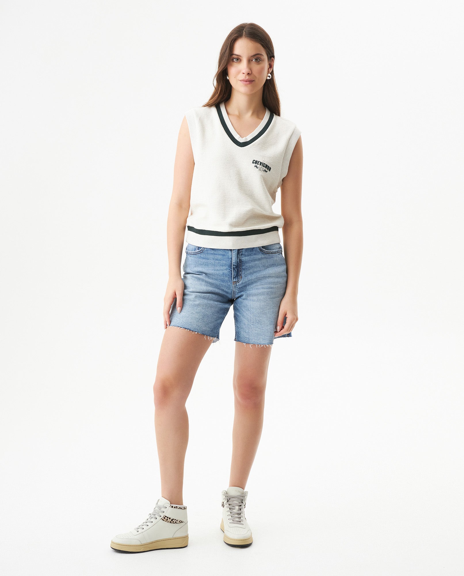 Women's Contrast Stripe Relaxed Fit Vest in Cotton-Polyester Blend, Waypoint 709G024 - 3