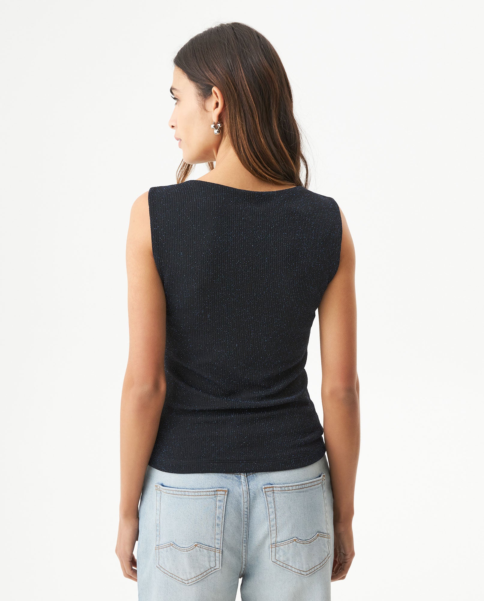 Women's Thread Almond Neckline Sleeveless Top in Nylon-Lurex Blend 709G026 - 5
