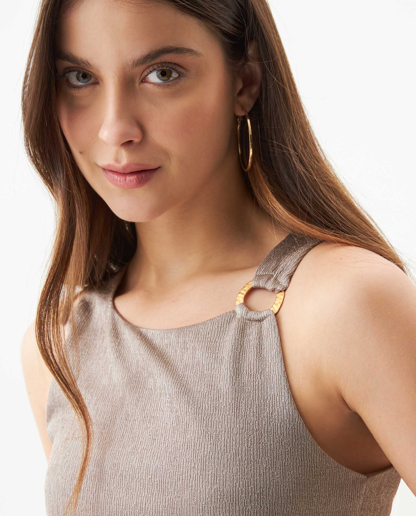 Women's Metal Ring Fitted Sleeveless Top in Polyester Stretch Blend 709G027 - 4