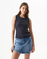 Women's Knit-Effect Sleeveless T-shirt in Cotton-Polyester Blend 709G028 - 1