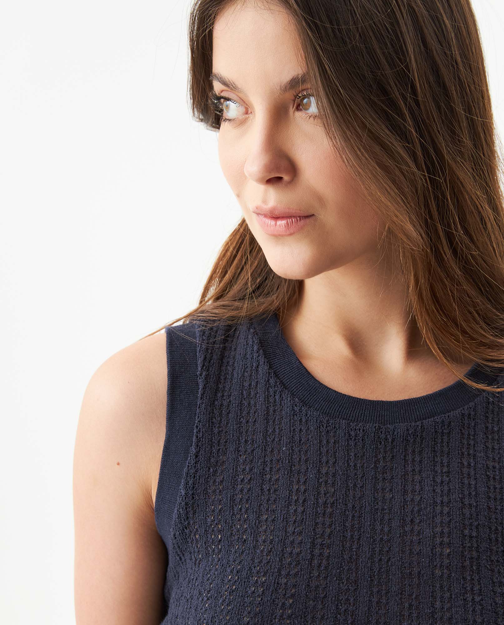 Women's Knit-Effect Sleeveless T-shirt in Cotton-Polyester Blend 709G028 - 3