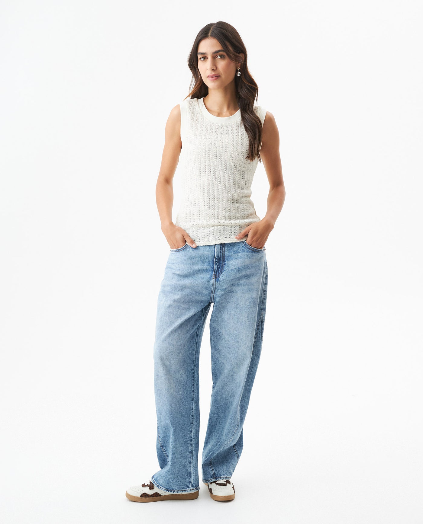 Women's Knit-Effect Sleeveless T-shirt in Cotton-Polyester Blend 709G028 - 3