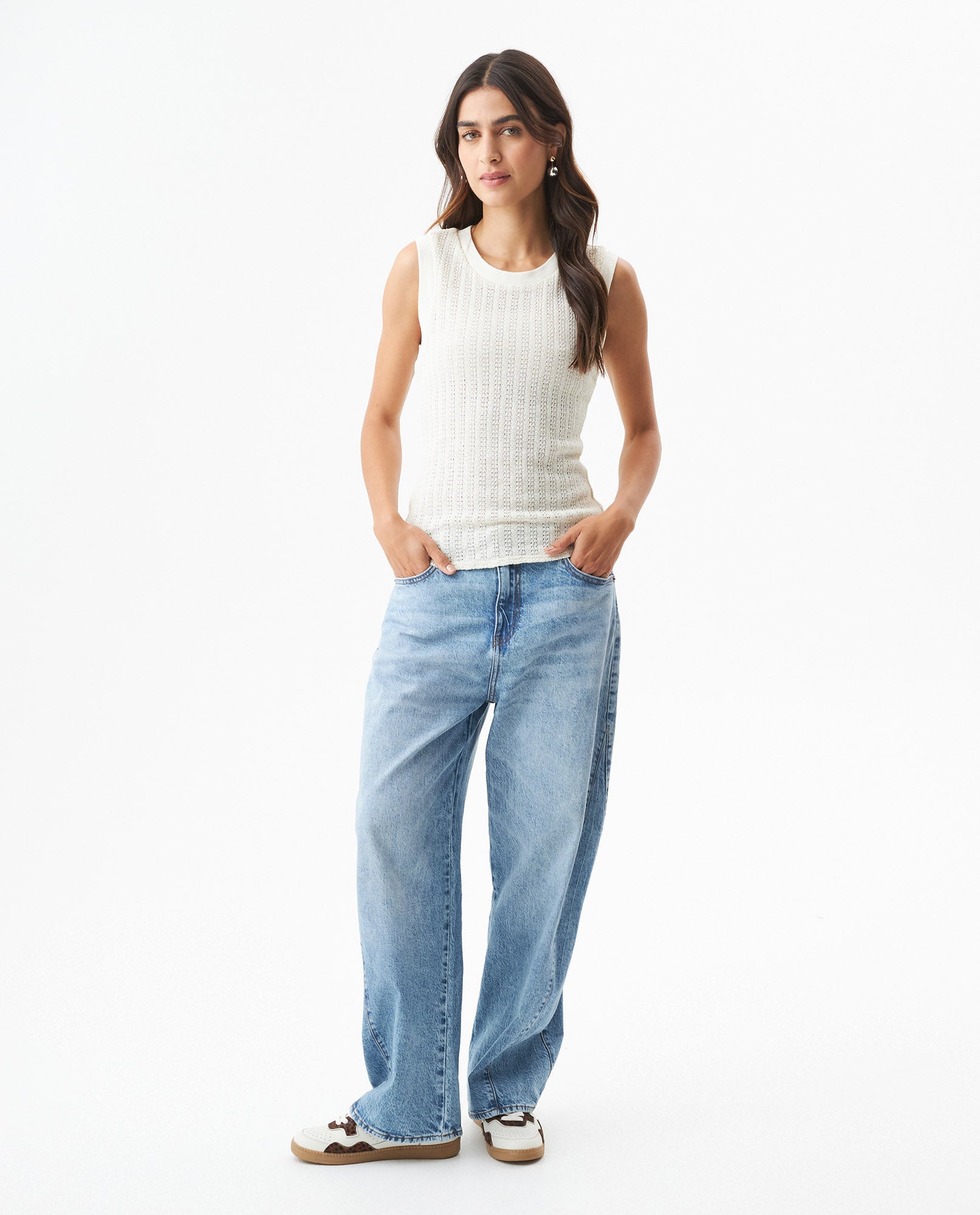 Women's Knit-Effect Sleeveless T-shirt in Cotton-Polyester Blend 709G028 - 3