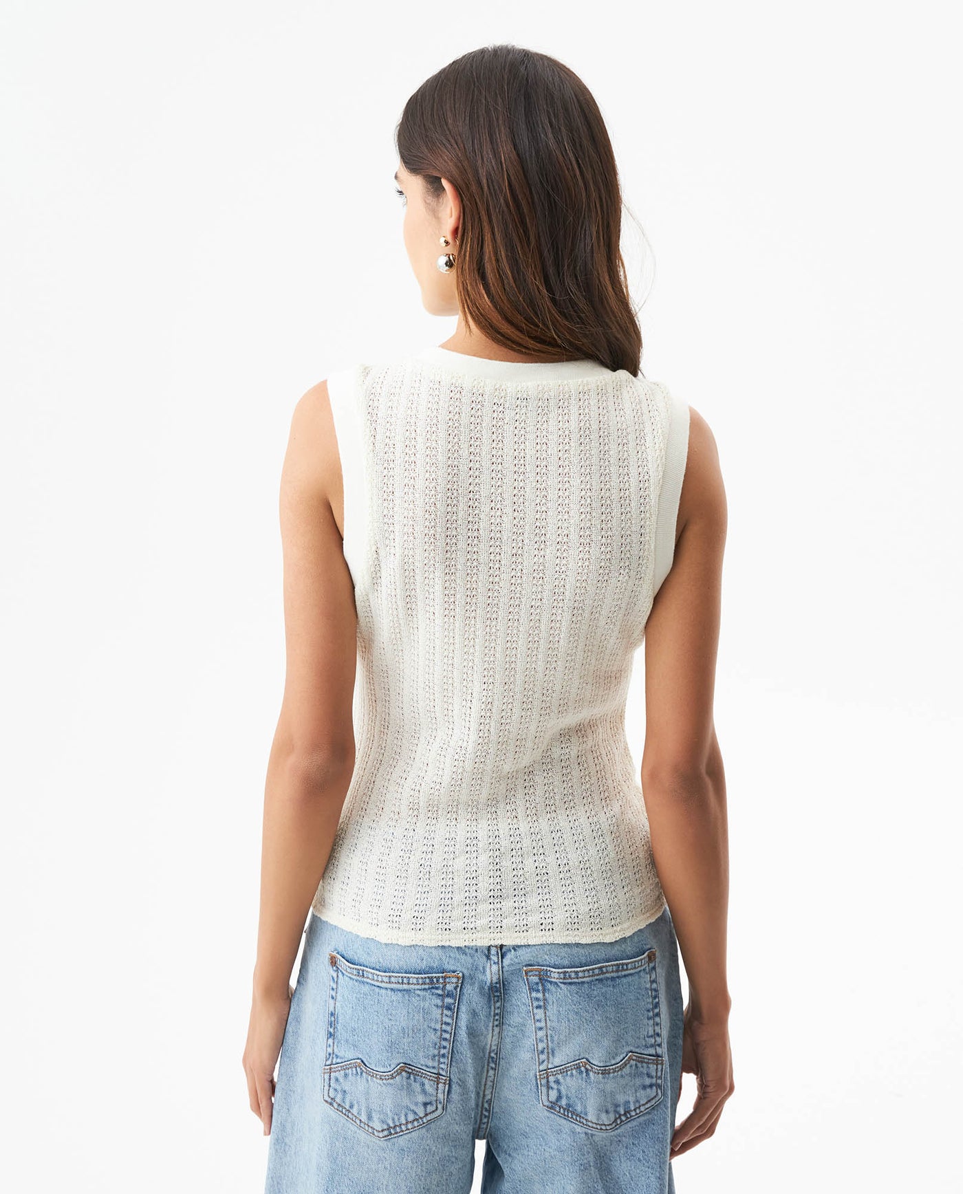 Women's Knit-Effect Sleeveless T-shirt in Cotton-Polyester Blend 709G028 - 5