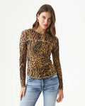 Women's Top, Long Sleeve Sheer - Animal Print 709G031 - 1