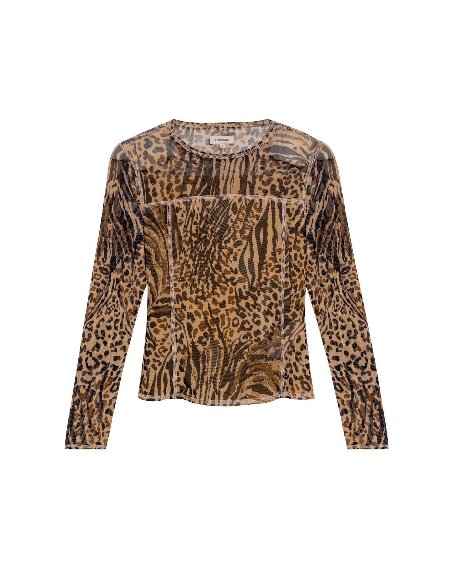 Women's Long Sleeve Sheer Top - Beige - 1