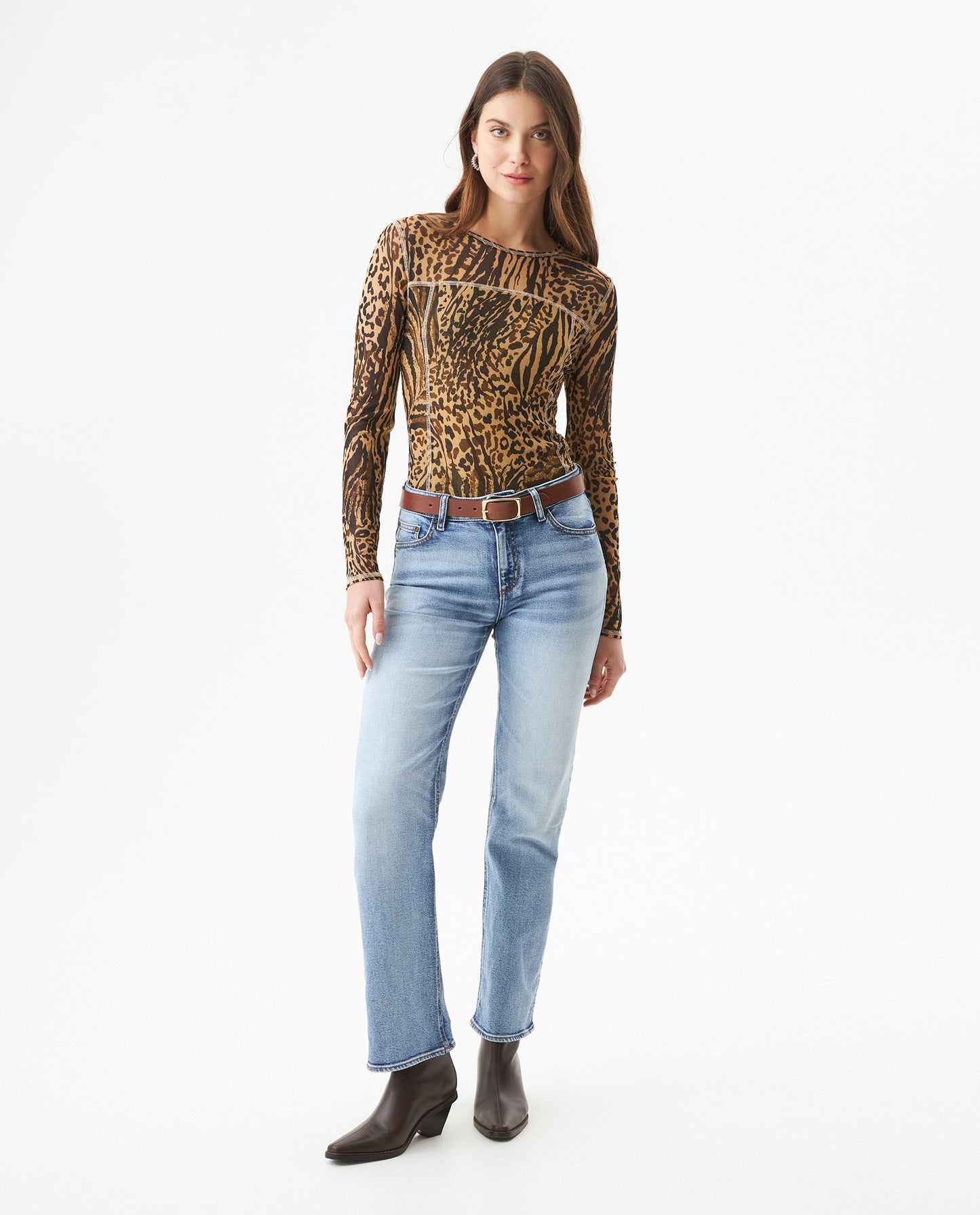 Women's Long Sleeve Sheer Top - Beige - 3