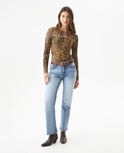 Women's Long Sleeve Sheer Top - Beige - 3