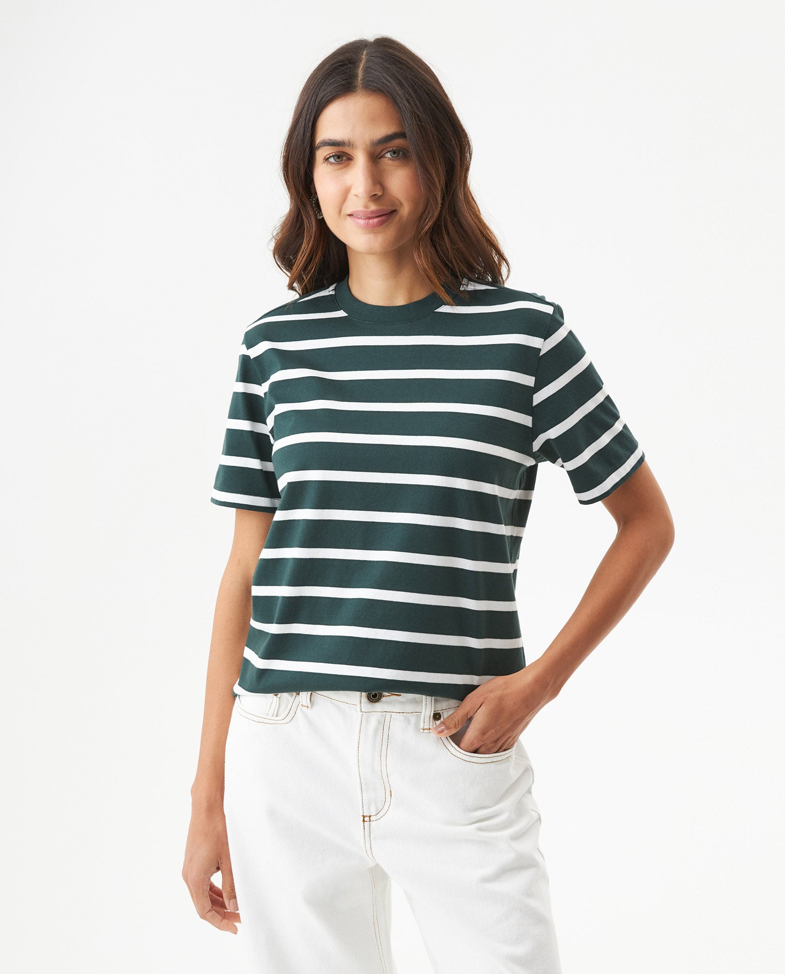 Women's Short Sleeve Striped T-shirt - Green - 2