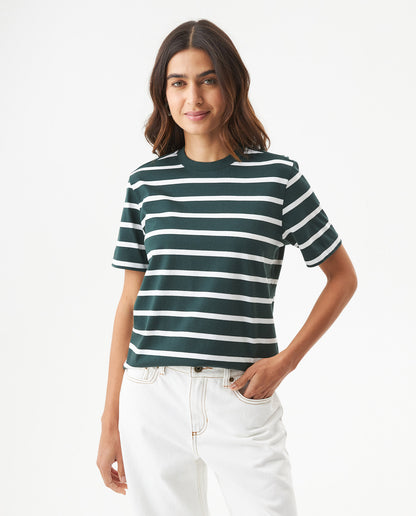 Women's Short Sleeve Striped T-shirt - Green - 2
