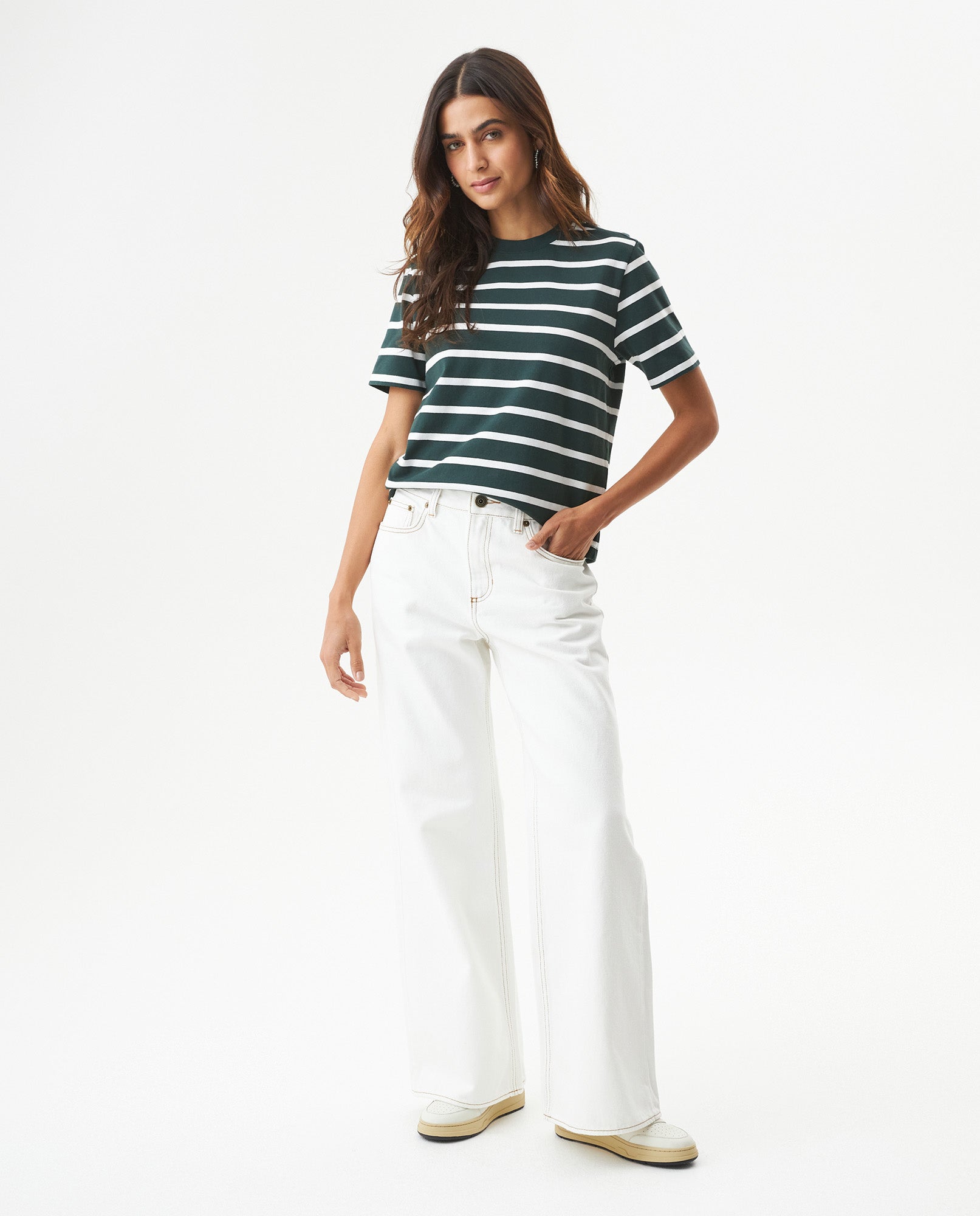 Women's Short Sleeve Striped T-shirt - Green - 3