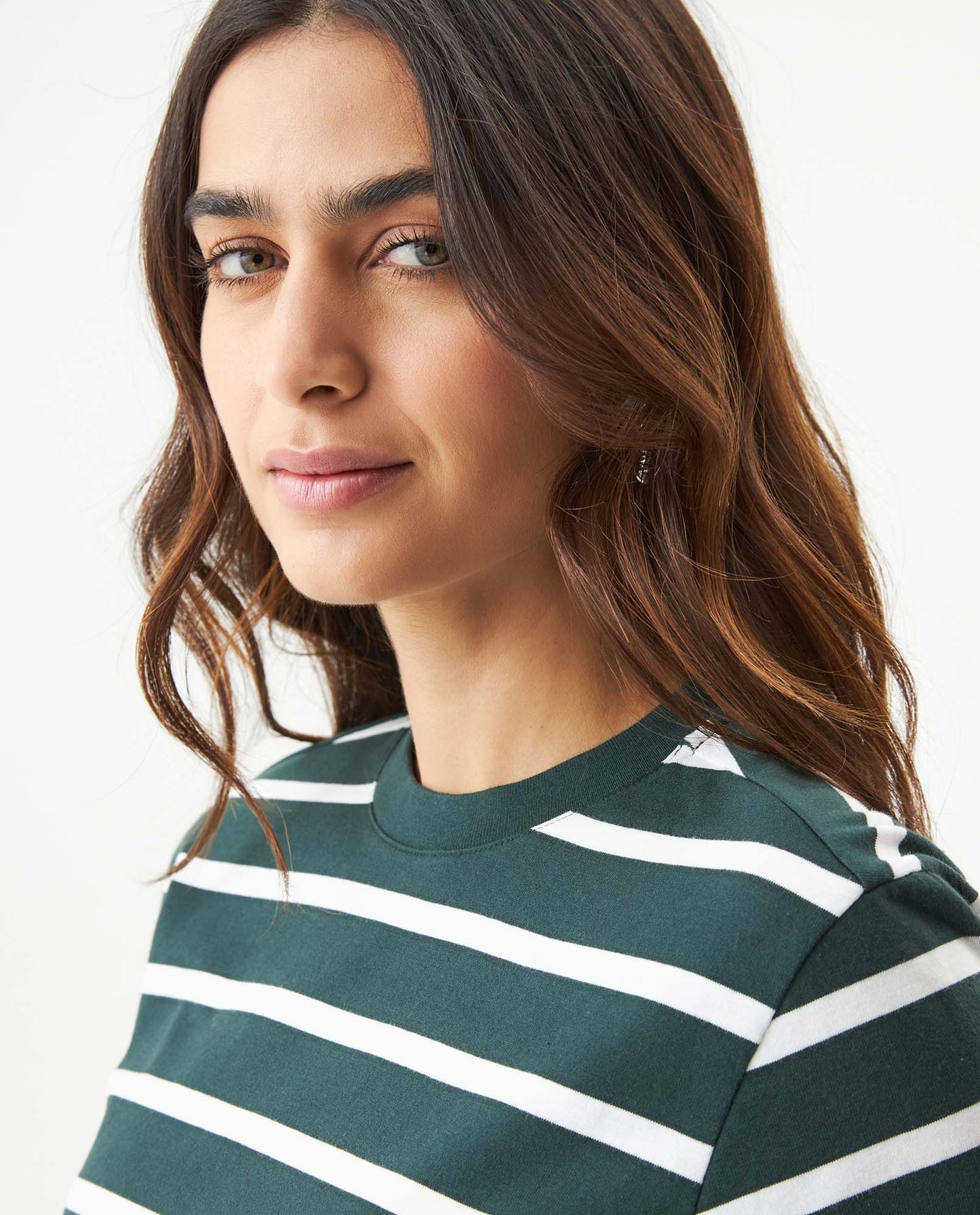 Women's Short Sleeve Striped T-shirt - Green - 4