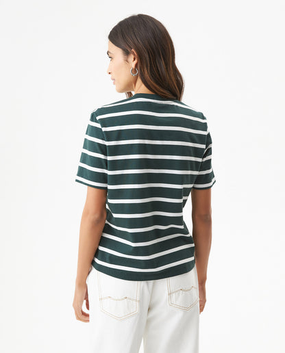 Women's Short Sleeve Striped T-shirt - Green - 5