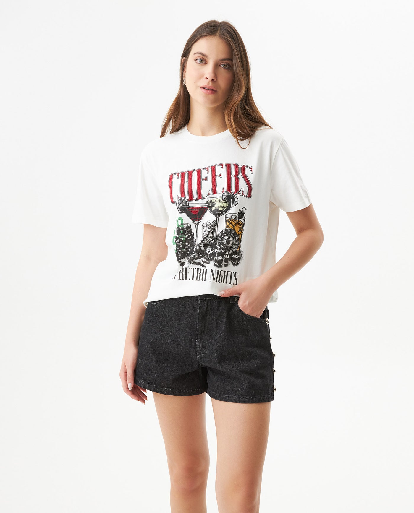 Women's Oversized Stone Accent T-shirt in Cotton, Moonlight 709G035 - 1
