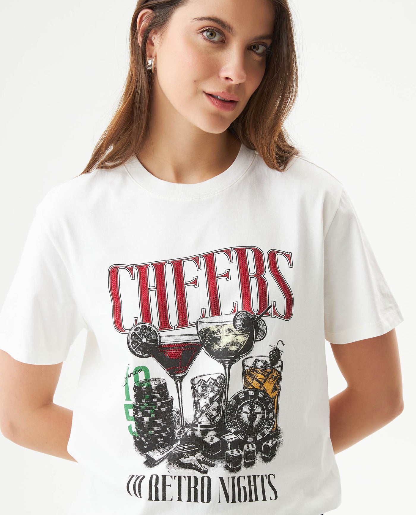 Women's Oversized Stone Accent T-shirt in Cotton, Moonlight 709G035 - 4