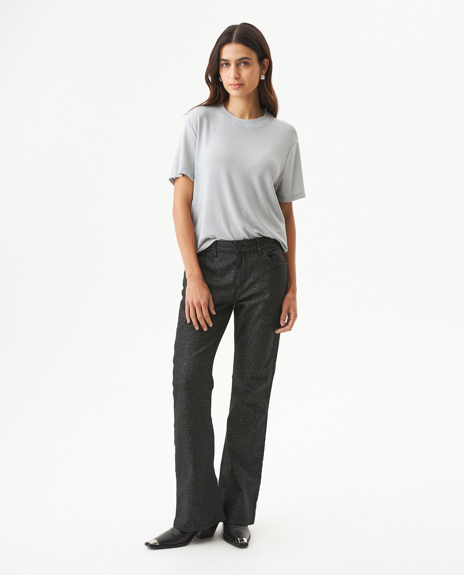 Women's Lurex Thread Oversized Fit T-shirt in Nylon-Modal Blend, Finery 709G043 - 3