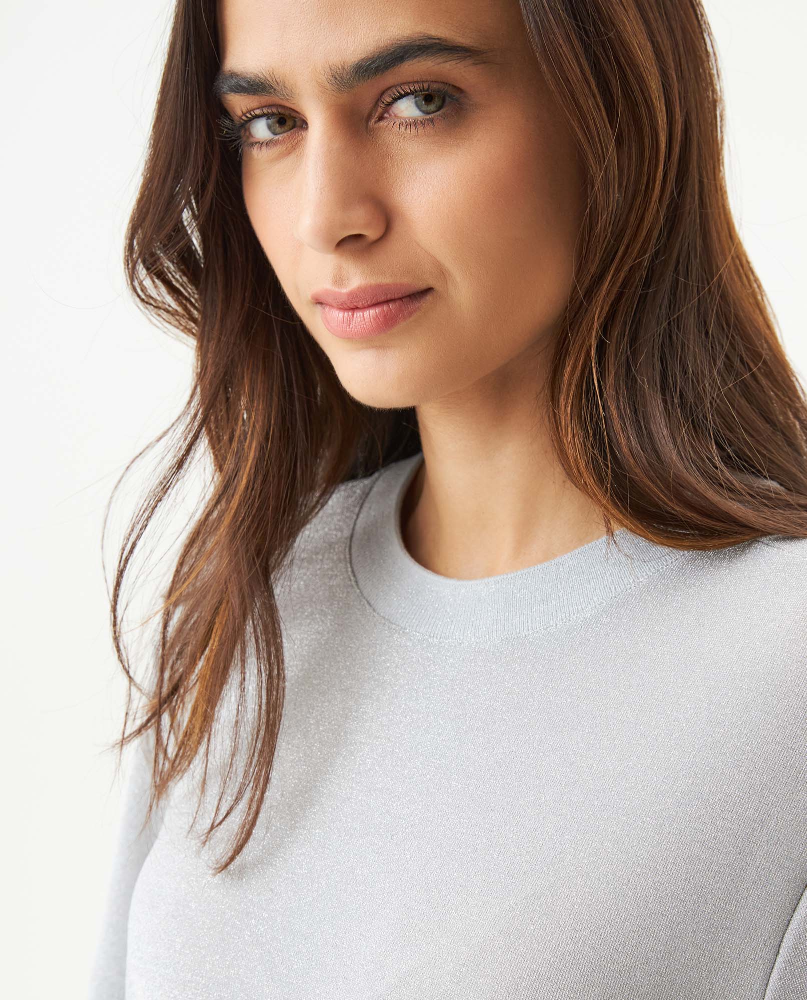 Women's Lurex Thread Oversized Fit T-shirt in Nylon-Modal Blend, Finery 709G043 - 4