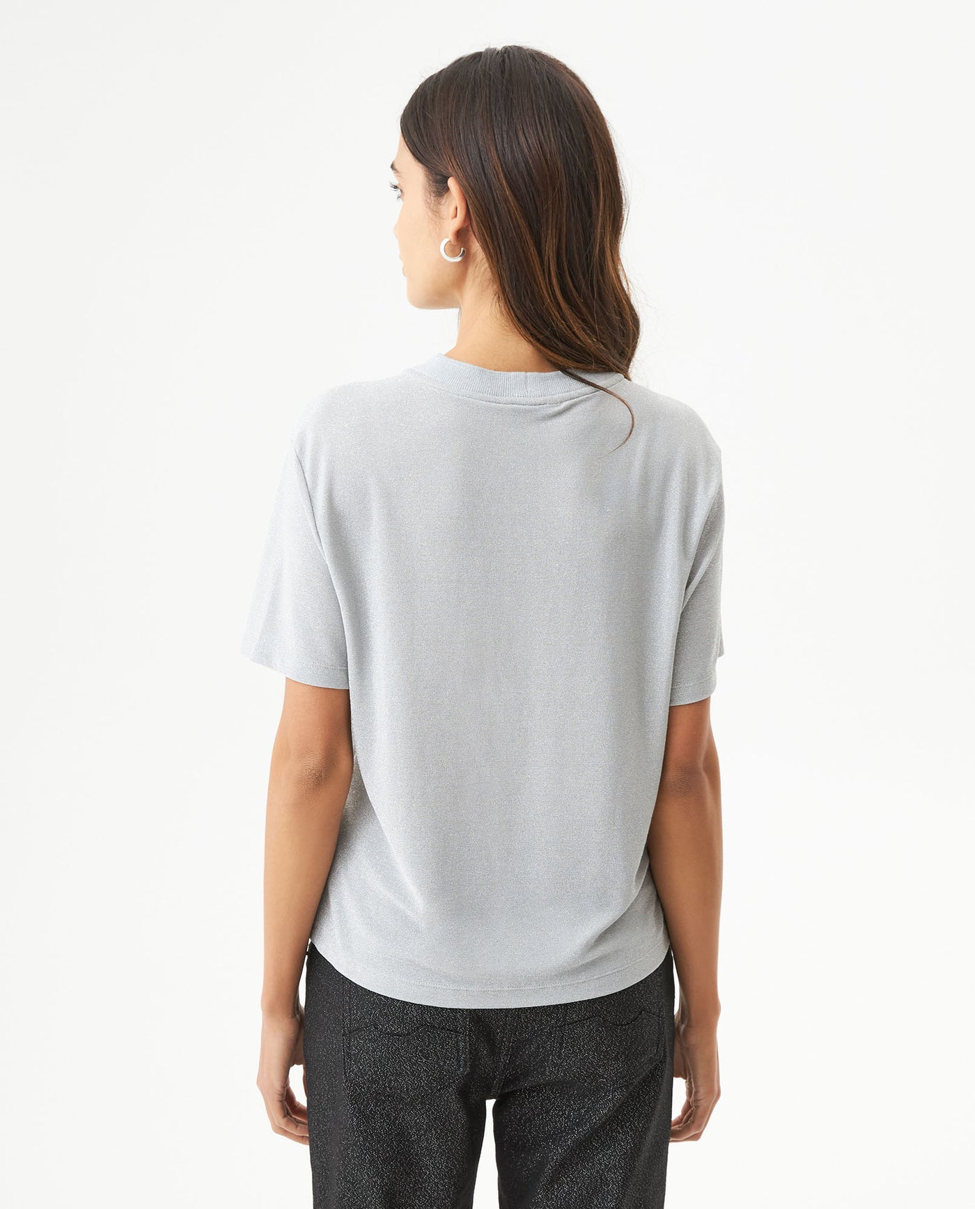Women's Lurex Thread Oversized Fit T-shirt in Nylon-Modal Blend, Finery 709G043 - 5