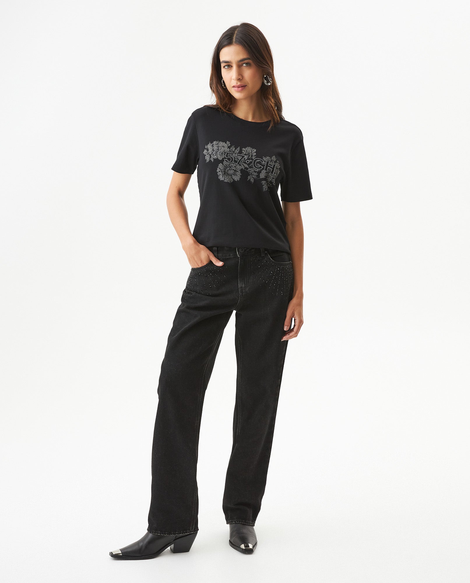 Women's Stone Accent Print Slim Fit T-shirt in Cotton, Luxe 709G045 - 3
