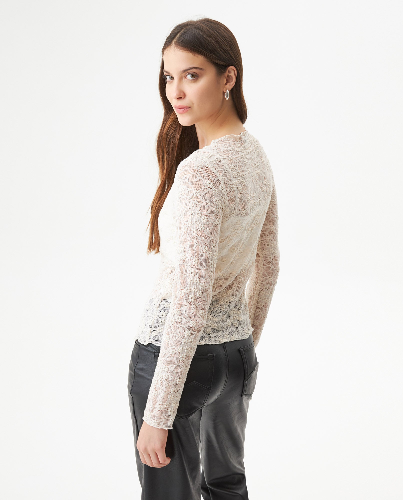 Women's Blouse, Long Sleeve See-Through - Raw 709G047 - 4