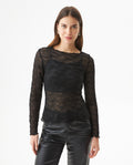 Women's Long Sleeve See-through Top - Black 709G048 - 1