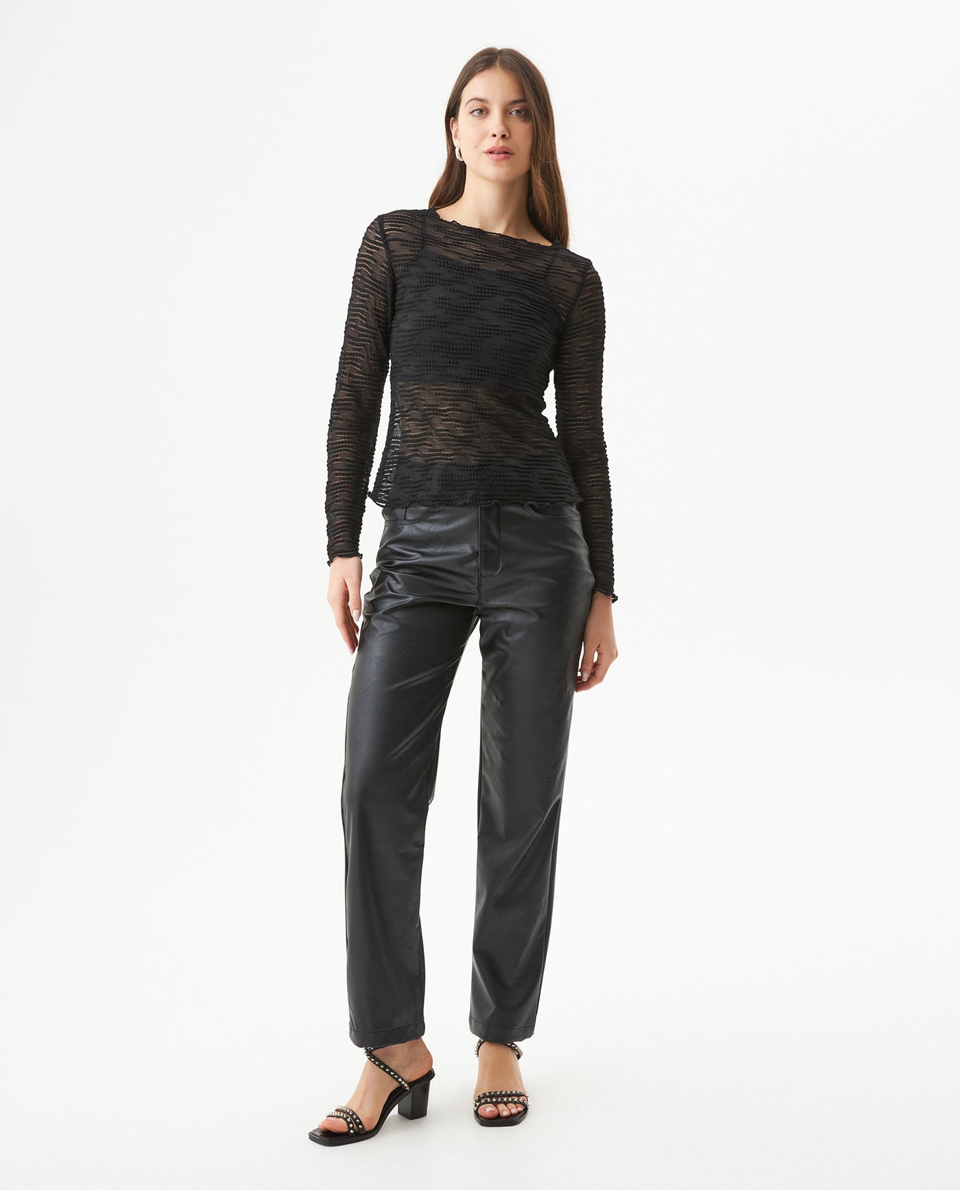 Women's Long Sleeve See-through Top - Black 709G048 - 3